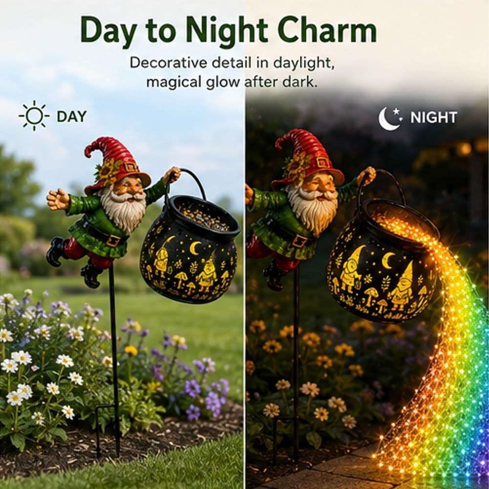 Magic Flying Gnome Cauldron Solar Garden Light Christmas Yard Decoration Ornament