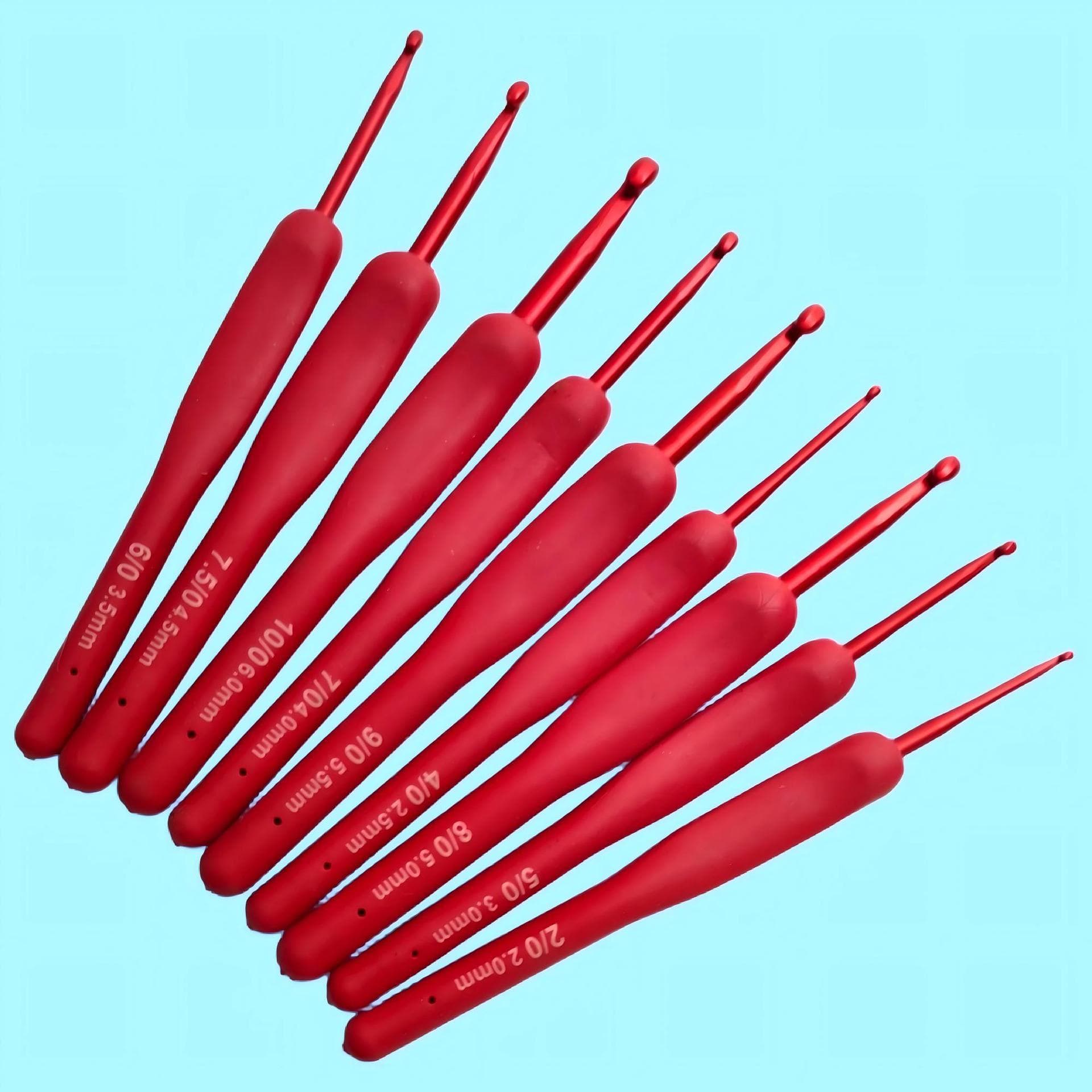 New Export Quality Single-Ended Crochet Hook Set TPR Red Handle Silicone Crochet Hook Red Handle Tool