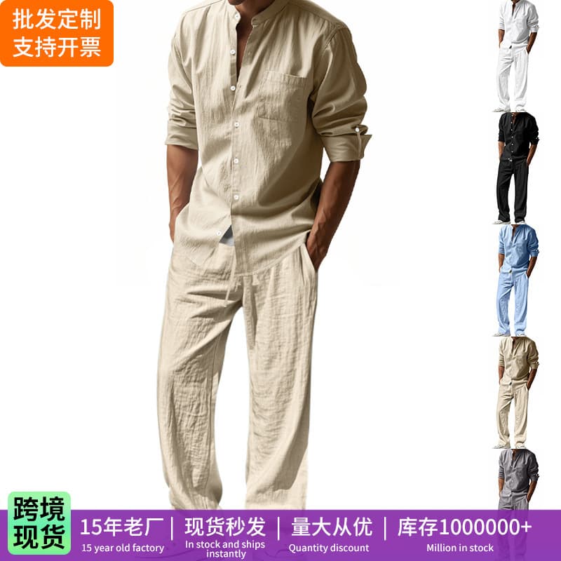Loose Long Sleeve Linen Men's Casual Set Comfortable Breathable Spring Autumn Winter Shirt Pants Set for Men