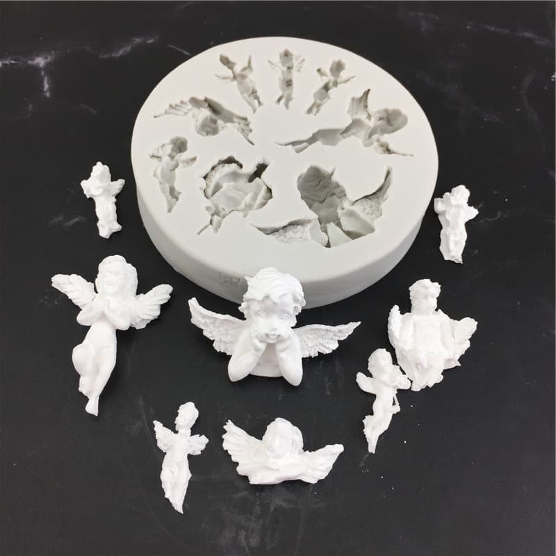 8-Hole Silicone Baking Mold Angel Baby with Wings 3D Stereo Cake Decorating Tool Food Grade Irregular Shape Grey Color