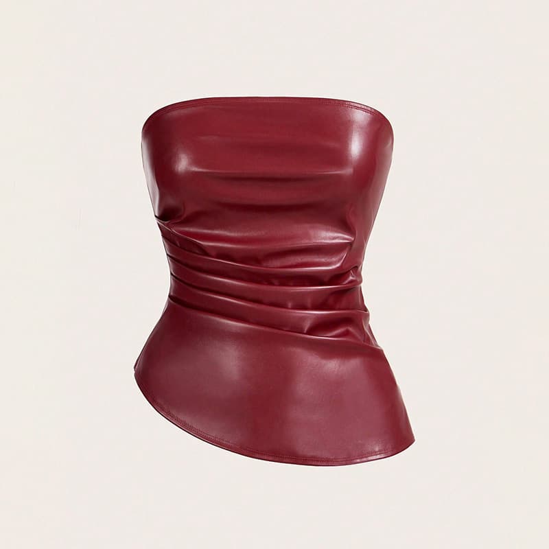 European and American Cross-border 2025 Spring/Summer Fashion Women's Wrap Leather Vest Solid Color Versatile Sexy Strapless Leather Vest