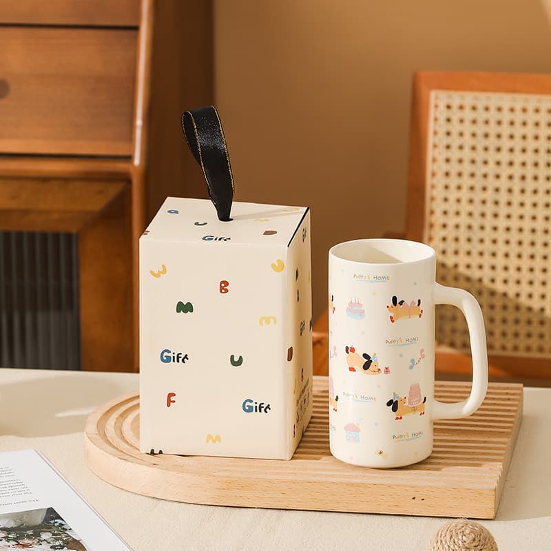 Happy Puppy High-Quality Ceramic Mug Gift, Cute and Playful Large-Capacity Straight Cup
