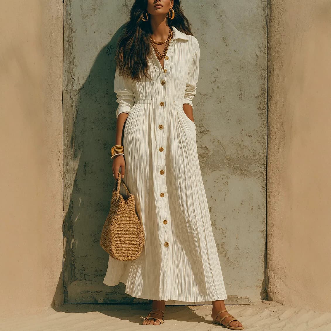 2026 European and American Fall New Premium White Long Dress Loose Waist Plus Size Women's Clothing Cross-border Bestseller