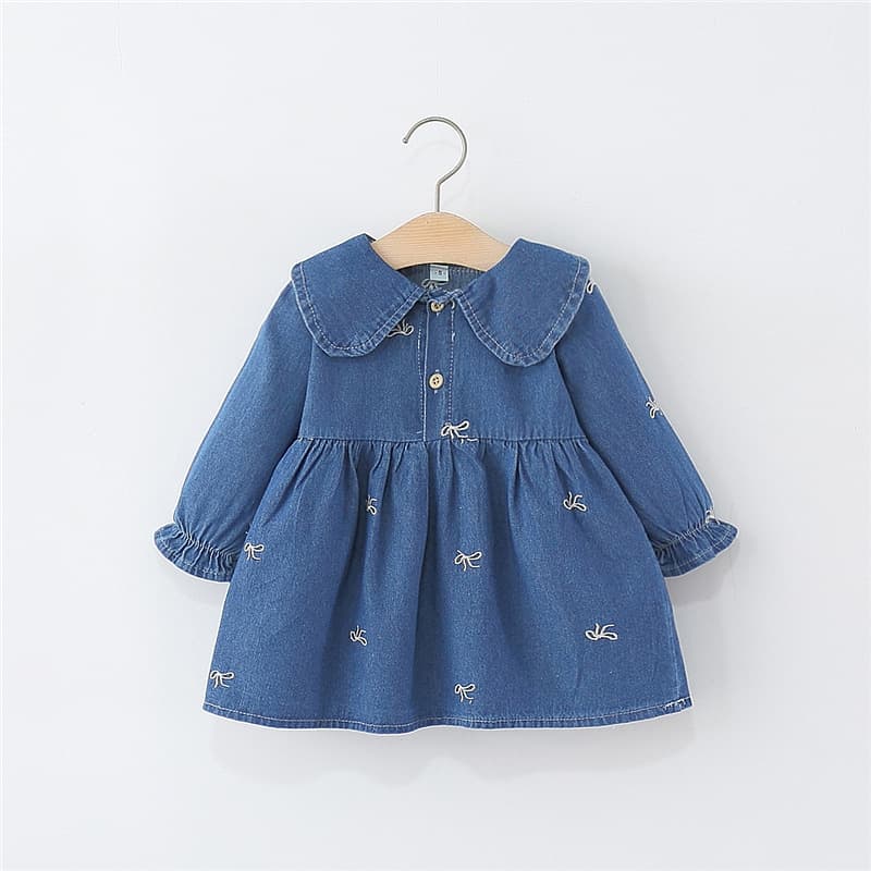Korean Autumn New Style Baby Girl Dress, Stylish Denim Skirt, Toddler Puppy Collar Princess Dress, Wholesale Export