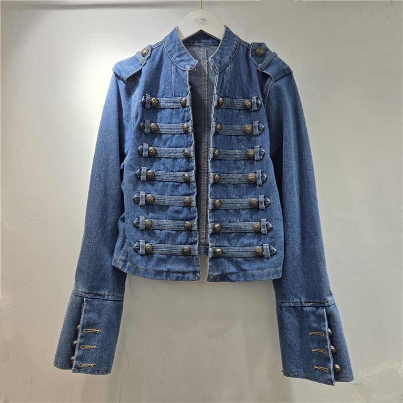 European retro palace style button-down design long-sleeved top 2026 spring and autumn fashionable stand-up collar denim jacket