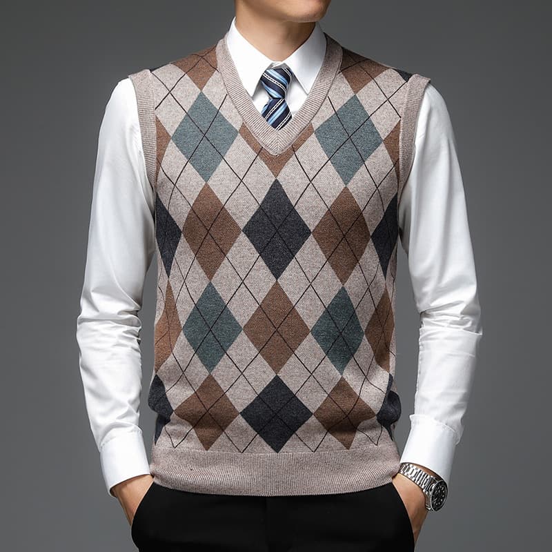 Men's wool-containing vest spring and autumn casual V-neck sweater solid color base shirt business fashion style