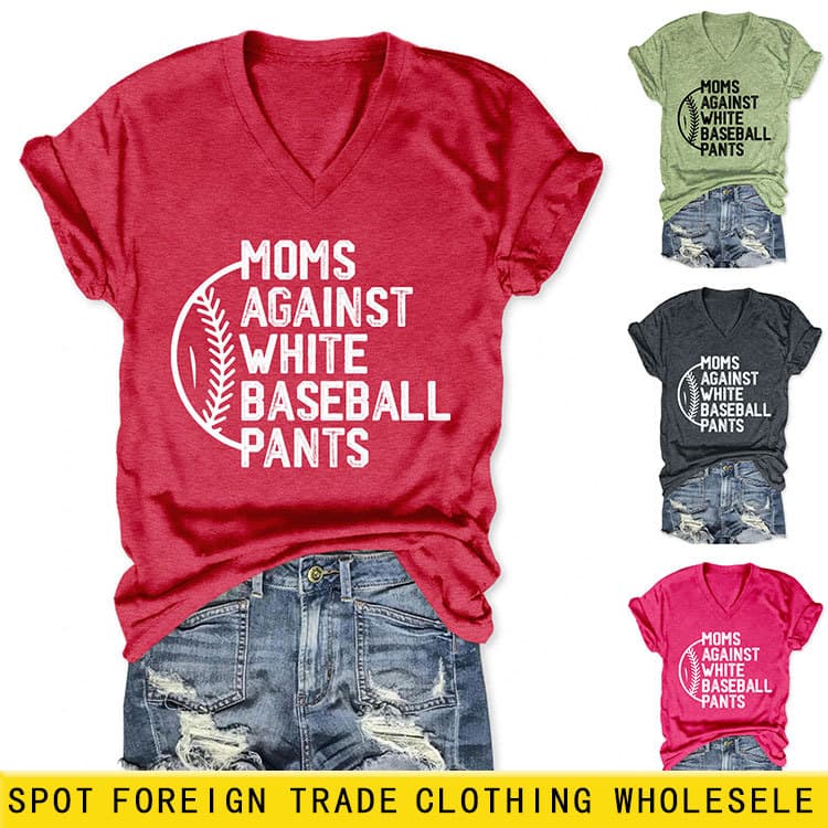 MOMS AGAINST WHITE Amazon eBay Independent Site Fashionable Women's V-Neck Short Sleeve T-Shirt for Export