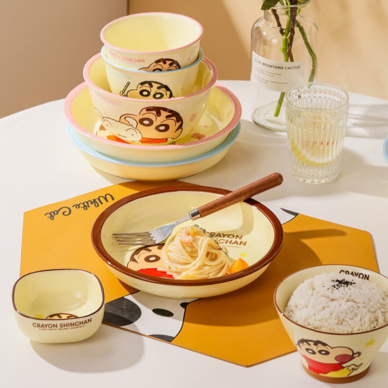Crayon Shin-chan Ceramic Bowl Cartoon Tableware High Appearance Plate Kids Eating Bowl Cute Noodle Bowl Soup Bowl Spoon Plate