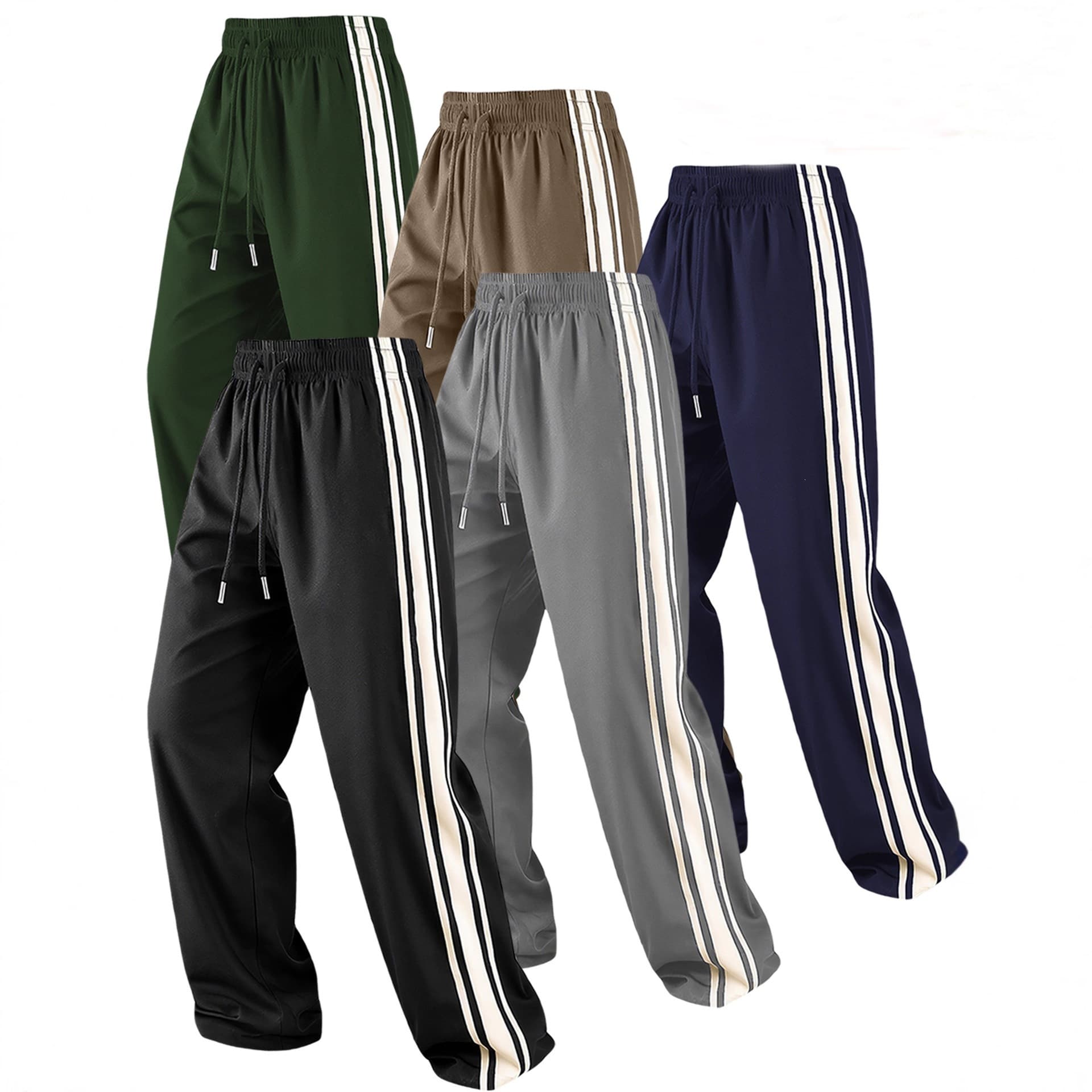 American Cross-Border Two-Stripe Sweatpants for Men, Autumn and Winter Tall Men's Long Pants, Striped Youth School Style Sports Pants