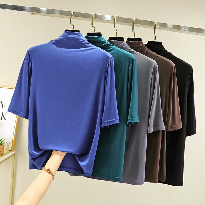 Spring Autumn Modal Half Polo/Turtle Neck Inner Stylish Half Sleeve T-Shirt Women's Summer Versatile White Top Face Mask Base La