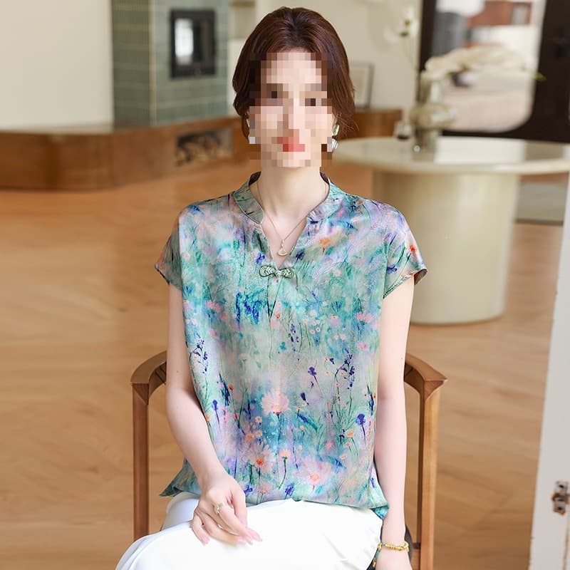 Mom's Summer 2026 Fashion Floral Short Sleeve Top New Chinese Style Shirt Loose Women's T-Shirt Blouse