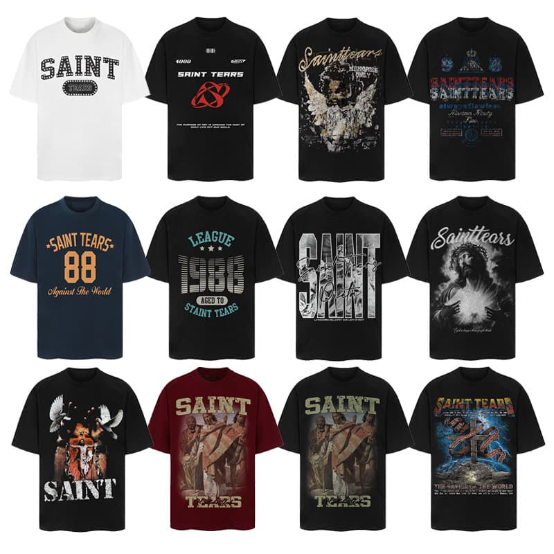 saint vintage American high street loose vtg short-sleeved T-shirt men's printed tee letters creative big face