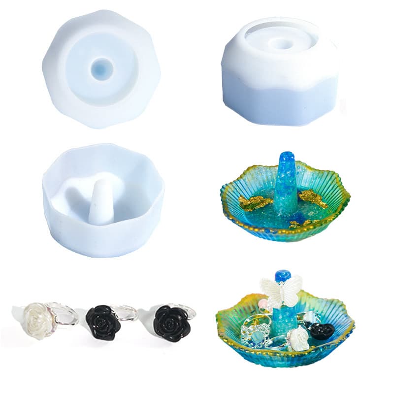 DIY Resin Mold Flower Ring Tray Silicone Mold Mirror Jewelry Storage Silicone Cross-Border Exclusive