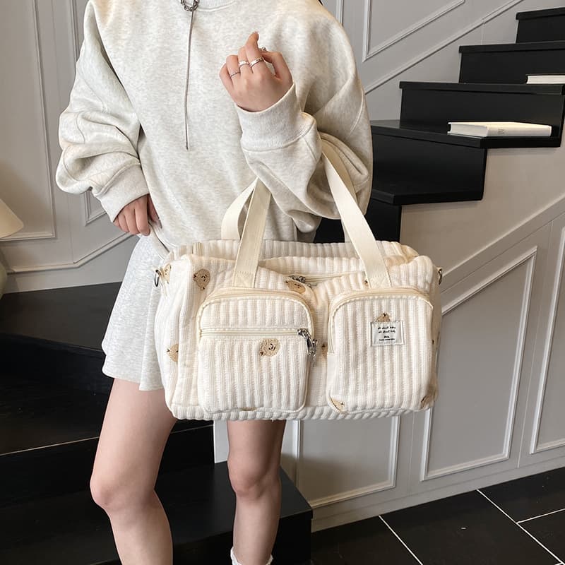 Korean-style New Quilted Bear Mommy Bag Large Capacity Handbag Shoulder Bag Travel Baby Diaper Bag Maternity Bag