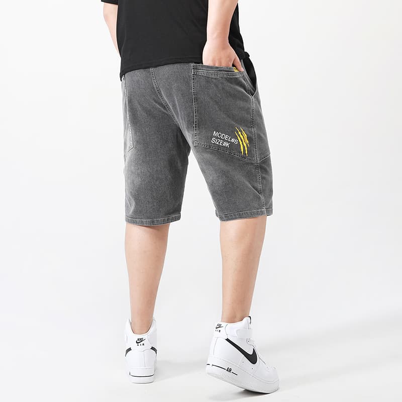 Little Fat Cow Summer Elastic Elastic Waist Men's Denim Shorts Loose High Elasticity Comfortable Mid-waist Denim Pants Shorts