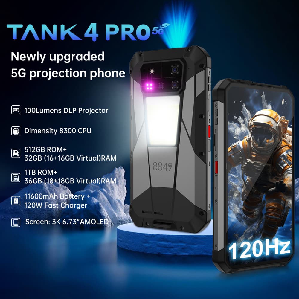 2025 New Model 8849 Tank 4 Pro Large Battery Projector Function Three-Proof Phone Delivered from Hong Kong