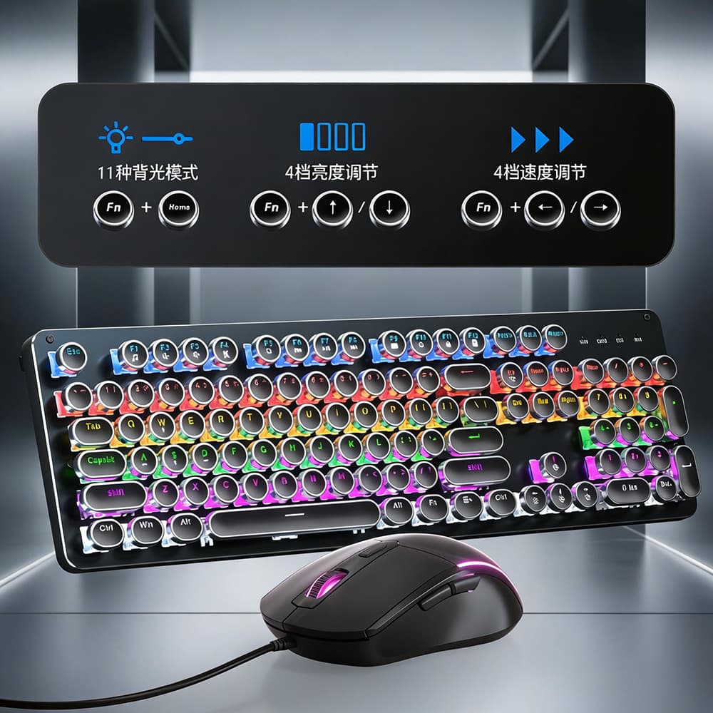 Vintage Typewriter Style Mechanical Keyboard and Gaming Mouse Combo for Office Desktop Laptop Gaming