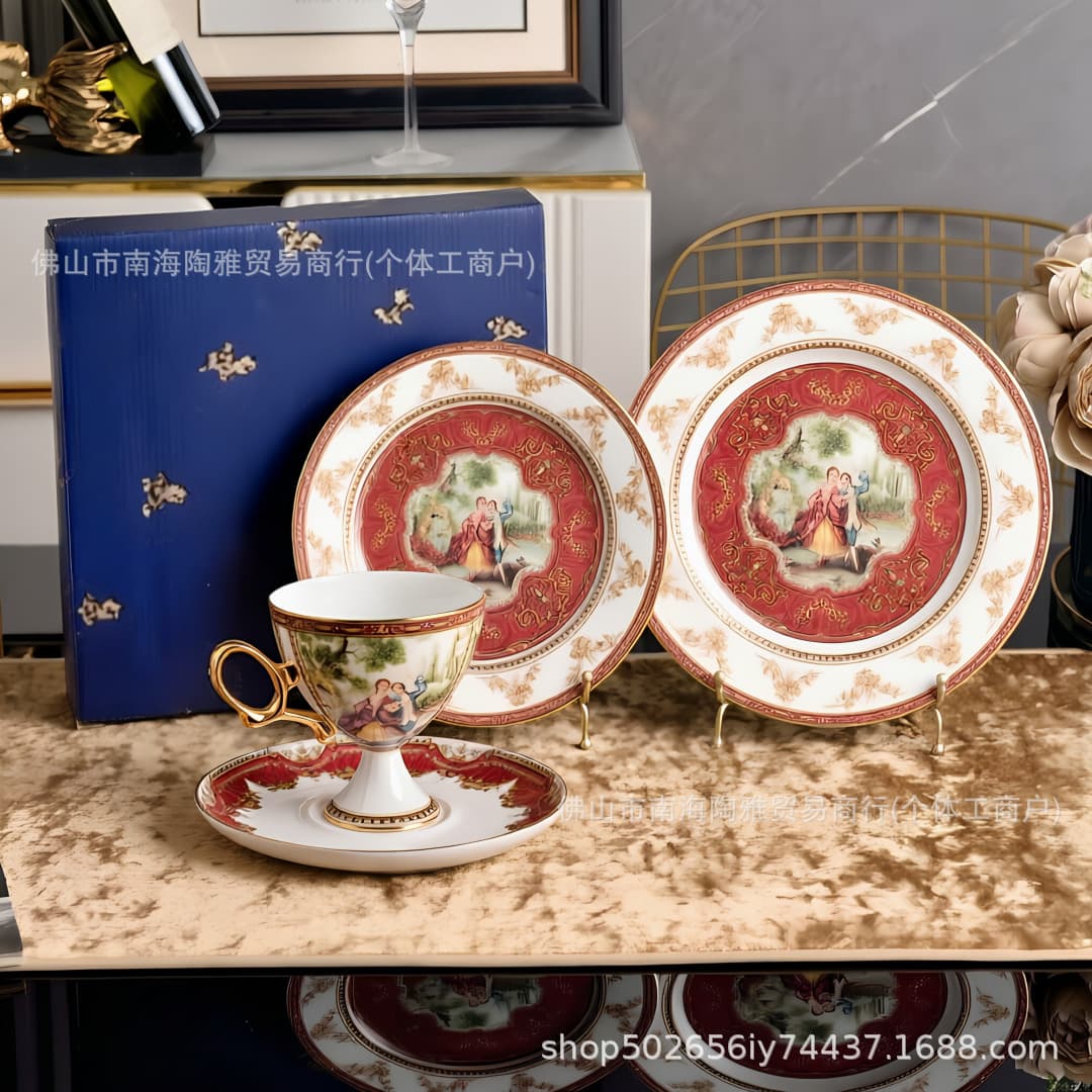 Royal Arden European Court Style Bone China Coffee Cup and Saucer Vintage Gold Trimmed Dinner Plate Soup Plate High-end Tableware Housewarming