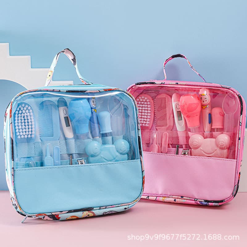 Baby Care Cloth Bag Set 13-Piece Nail Clipper Nasal Aspirator Baby Silicone Cleaning Care Kit Portable