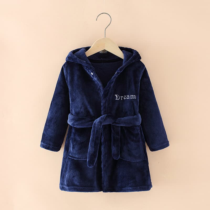 Children's Homewear for Spring, Autumn, and Winter - Boys and Girls Bathrobe Pajamas, Flannel Printed Hooded Indoor Sleepwear