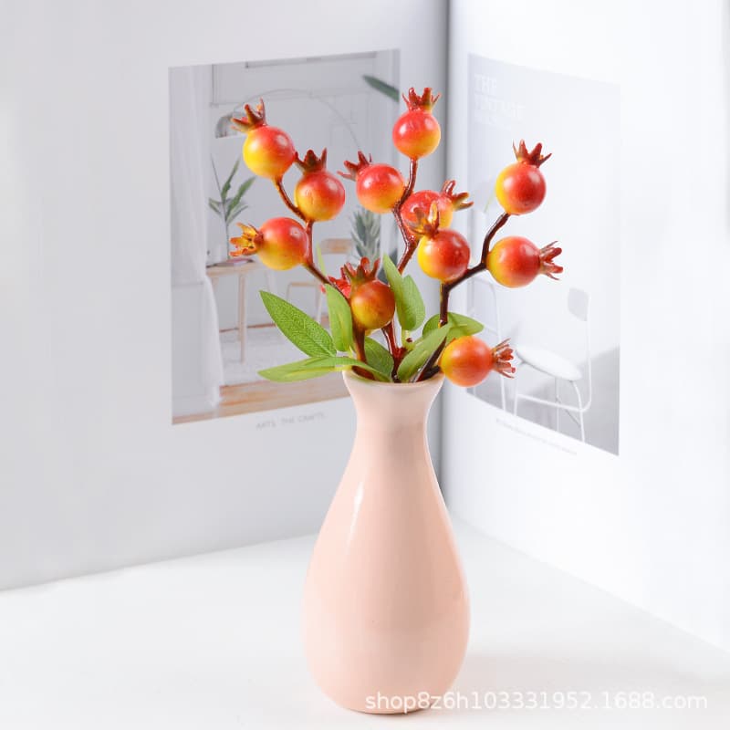 Artificial Small Pomegranate Bunch New Year Flower Fortune Bucket DIY Accessories Decoration Photography Props Home Vase Flower Arrangement Decorative Flowers