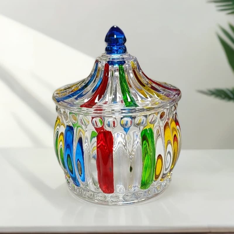 European Striped Painted Glass Ornament Box Candy Jar Snack Flower Tea Can Storage Container Sugar Jar with Lid Tea