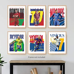 Football Star Poster Messi Wall Art, World Cup Ronaldo Decorative Painting, Sports Dorm Star Player Motion Print Art Print