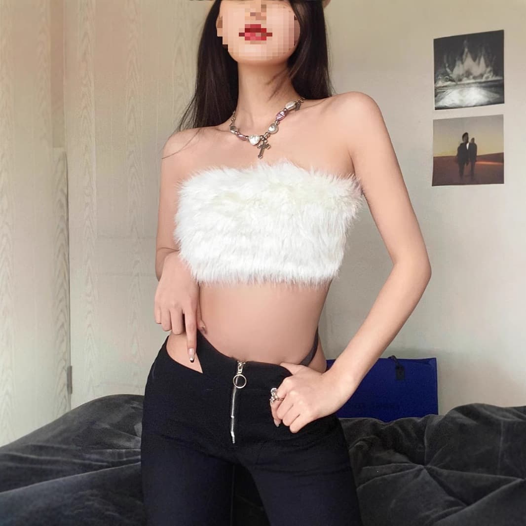 Europe and America 2024 Fuzzy Camisole Top for Women, INS Summer New Sexy Hot Girl Ultra-Short Style, Wholesale Dropshipping
