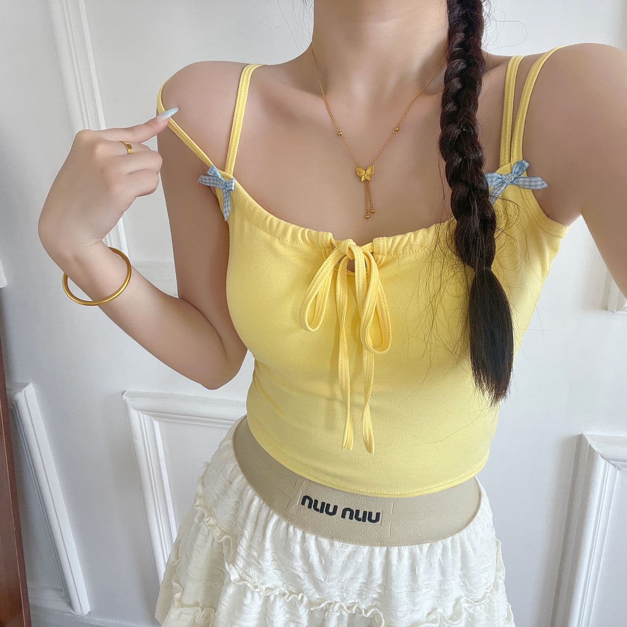 Sweet and Spicy Girl Style Bow-Tie Strap Camisole with Chest Pads, Atmospheric Design, Beautiful Back, Slim-Fit Base Tube Top