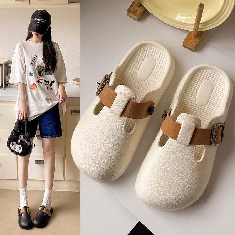 Closed-toe slippers for women, daily external wear casual comfortable versatile waterproof simple high-end fairy style popular Birkenstock shoes