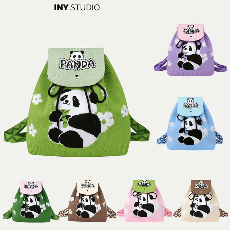 Grandpa Panda Cartoon Knitted Bag Women's Handbag Spring and Summer Popular Large-Capacity Backpack Bag Versatile Backpack