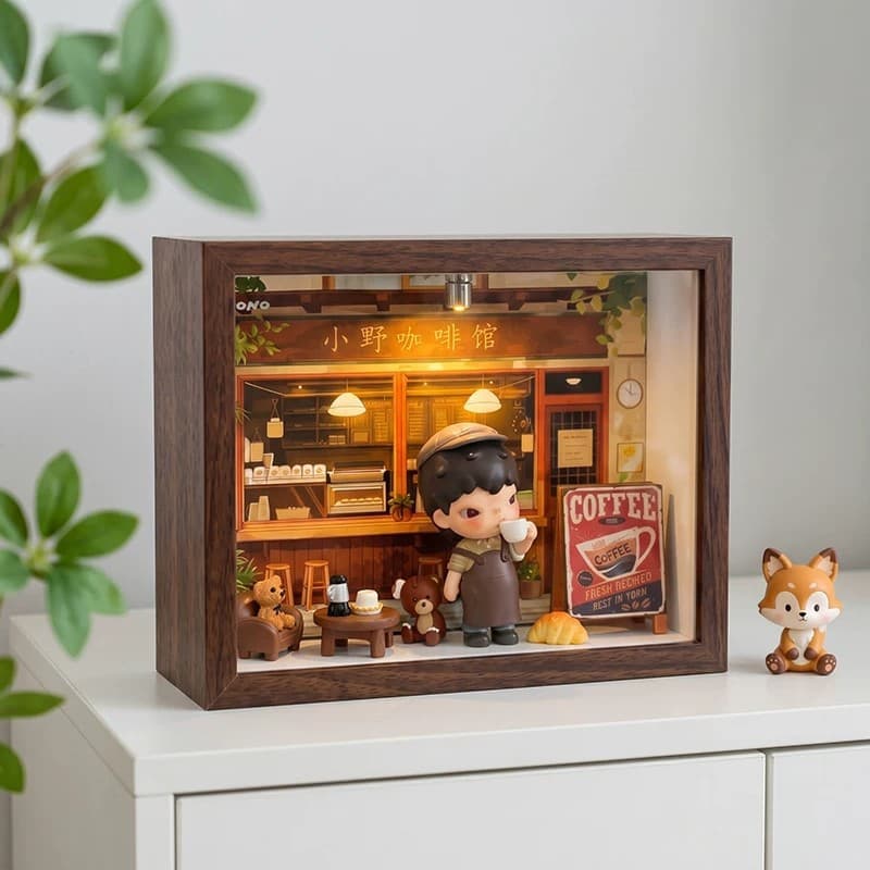 Ono elevator card Ono barista landscaping storage box/hollow three-dimensional photo frame/wall hanging figure diy display cabinet