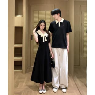 2026 Summer Couple Outfit Men's and Women's Short Sleeve T-Shirt Polo Collar One Dress One Top Women's Long Dress