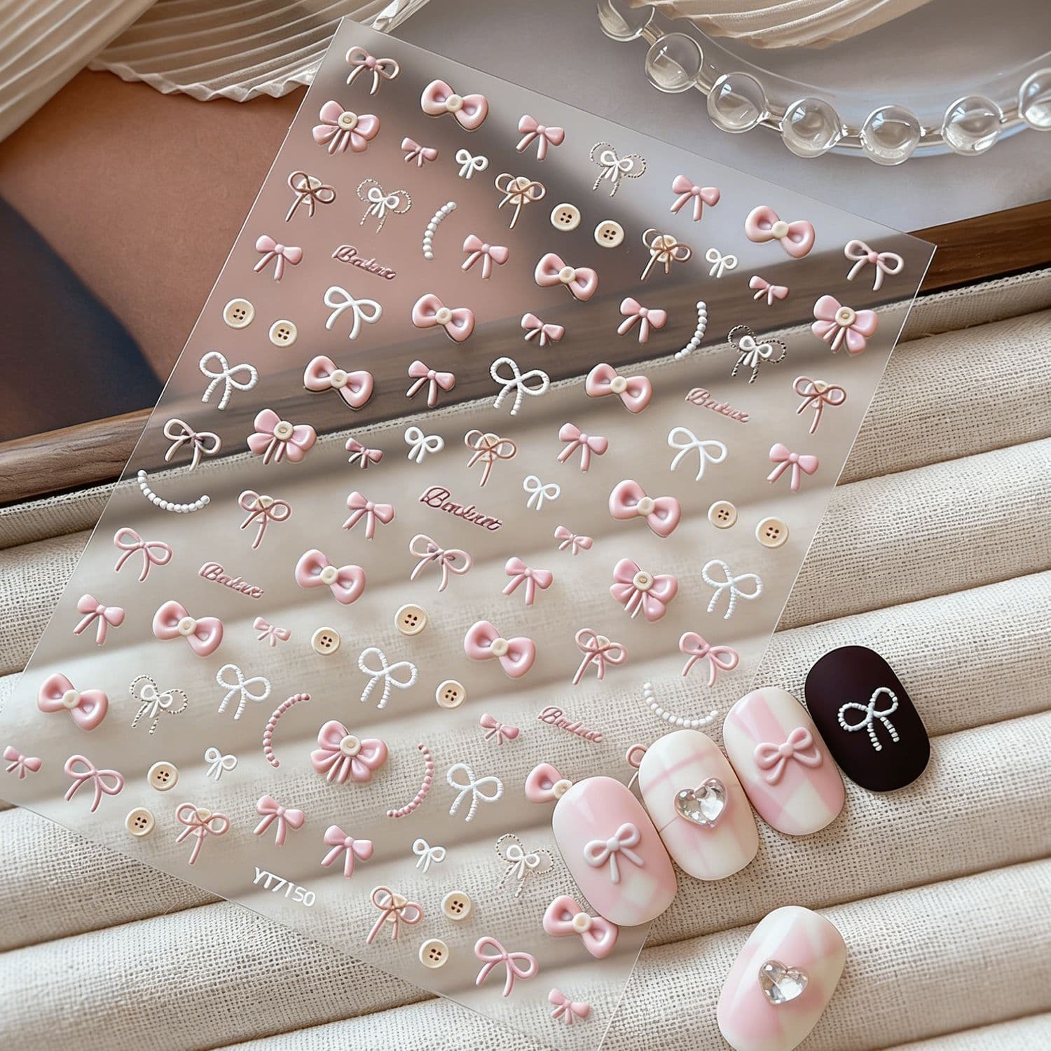 Nail Art Pink Button Bow Stickers Cute Nail Decoration Stickers Phone Case Planner iPad Camera Accessories