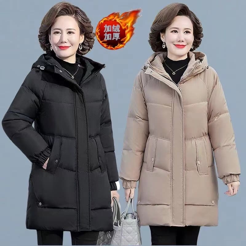 Mom winter coat, down cotton coat, mid-length, 2025 new style, middle-aged and elderly women's cotton jacket, fleece-lined and thickened cotton coat.