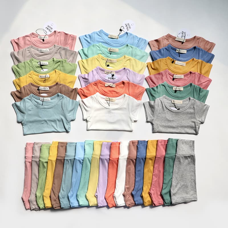 2023 Summer New Arrival: Minkymom Children's Wear Infant and Toddler Cotton Ribbed Thin Candy-Style Multi-Color Home Wear 2-Piece Set