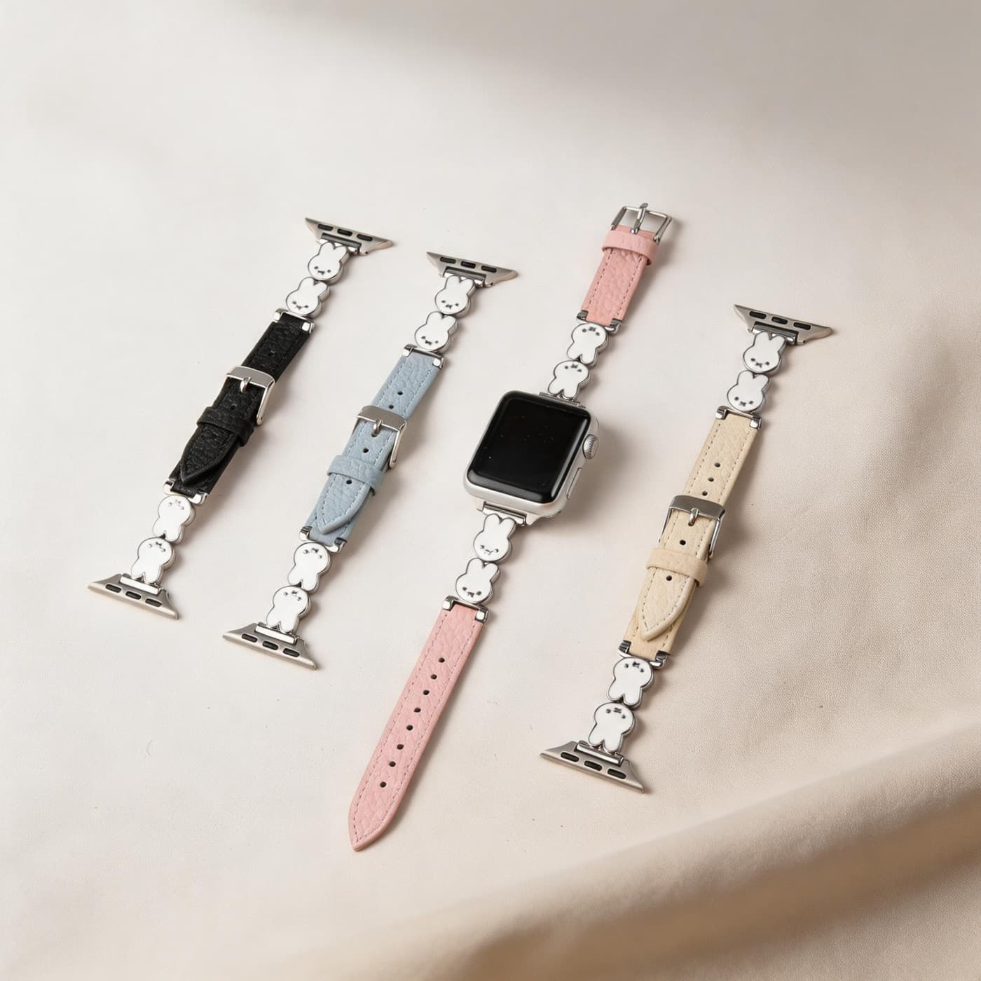 Summer New Model Suitable for Apple S11 Xiaomi Mi Band 9 8 Pro Wristband Miffy Rabbit Lychee Pattern Leather Watch Strap