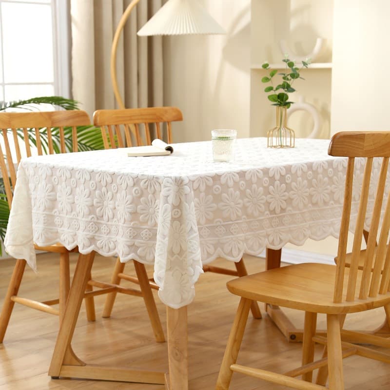 White lace tablecloth light luxury round table square tablecloth coffee table bedside table sofa refrigerator dust cover F^
