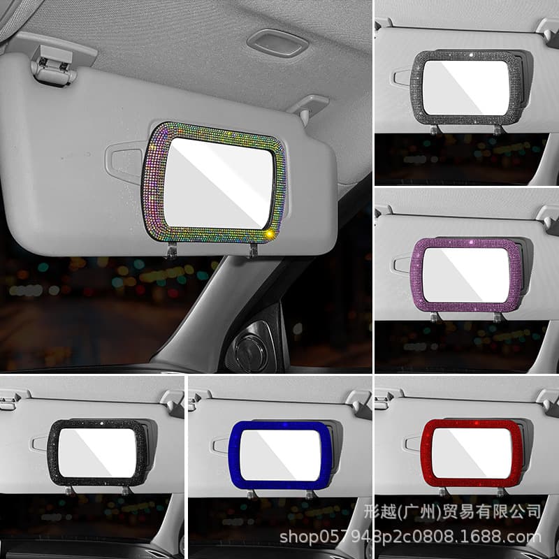 Car Rhinestone Sun Visor Vanity Mirror, Car Vanity Mirror for Women, High-Definition Multi-Functional Touch-Up Mirror for Car