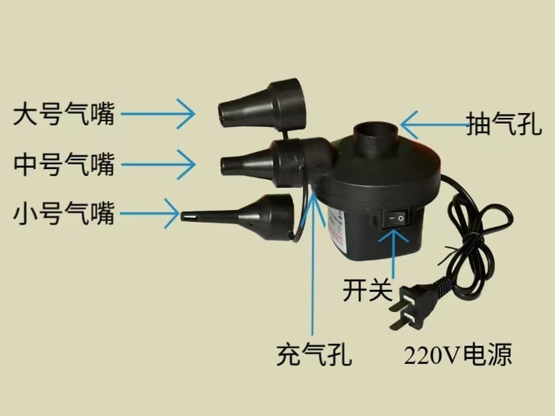 Electric air pump for compressing swimming pool air mattresses, children's electric pumps for swimming rings, and air pumps.