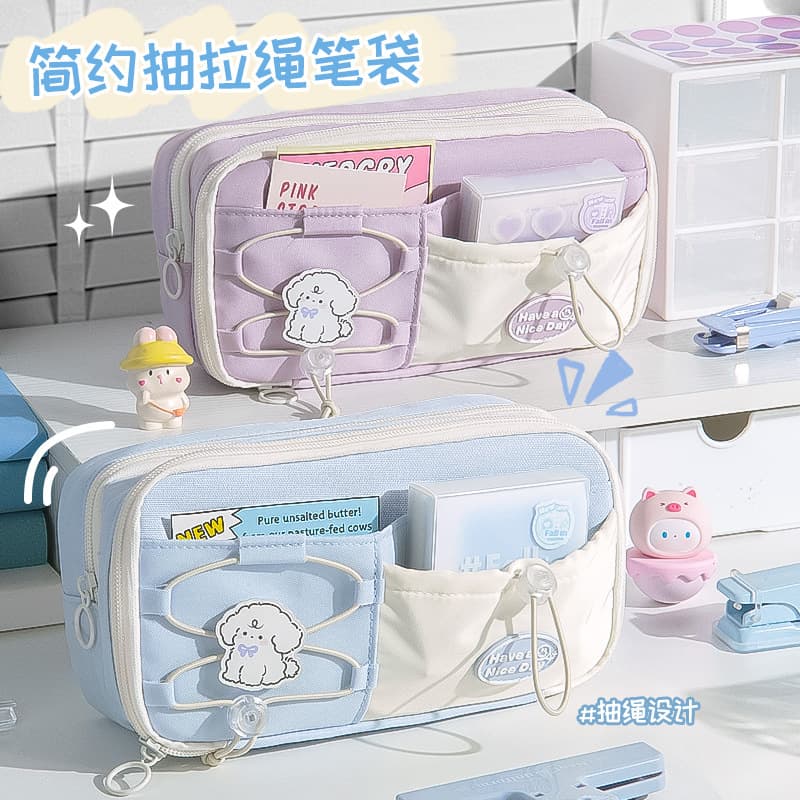 Designer Original Korean-Style Large-Capacity Pencil Case, High-Aesthetic Girls' Multi-Layer Drawstring Design, Niche Stationery Pencil Box