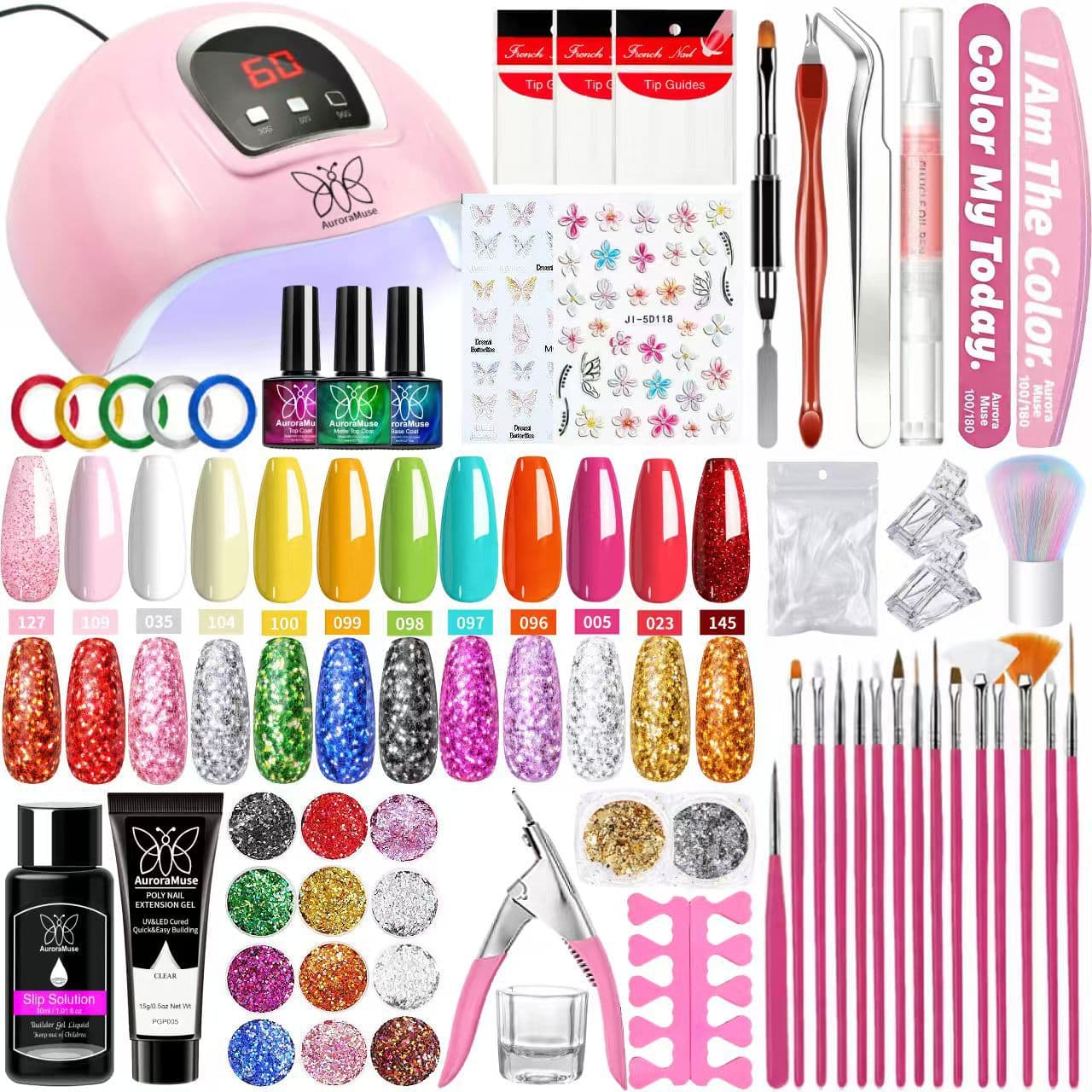 Nail Art Tool Kit: Nail Lamp, Nail Drill, Gel Polish, Extension Gel Full Set, Nail Art Decorations, Nail File, Brush Cleaner