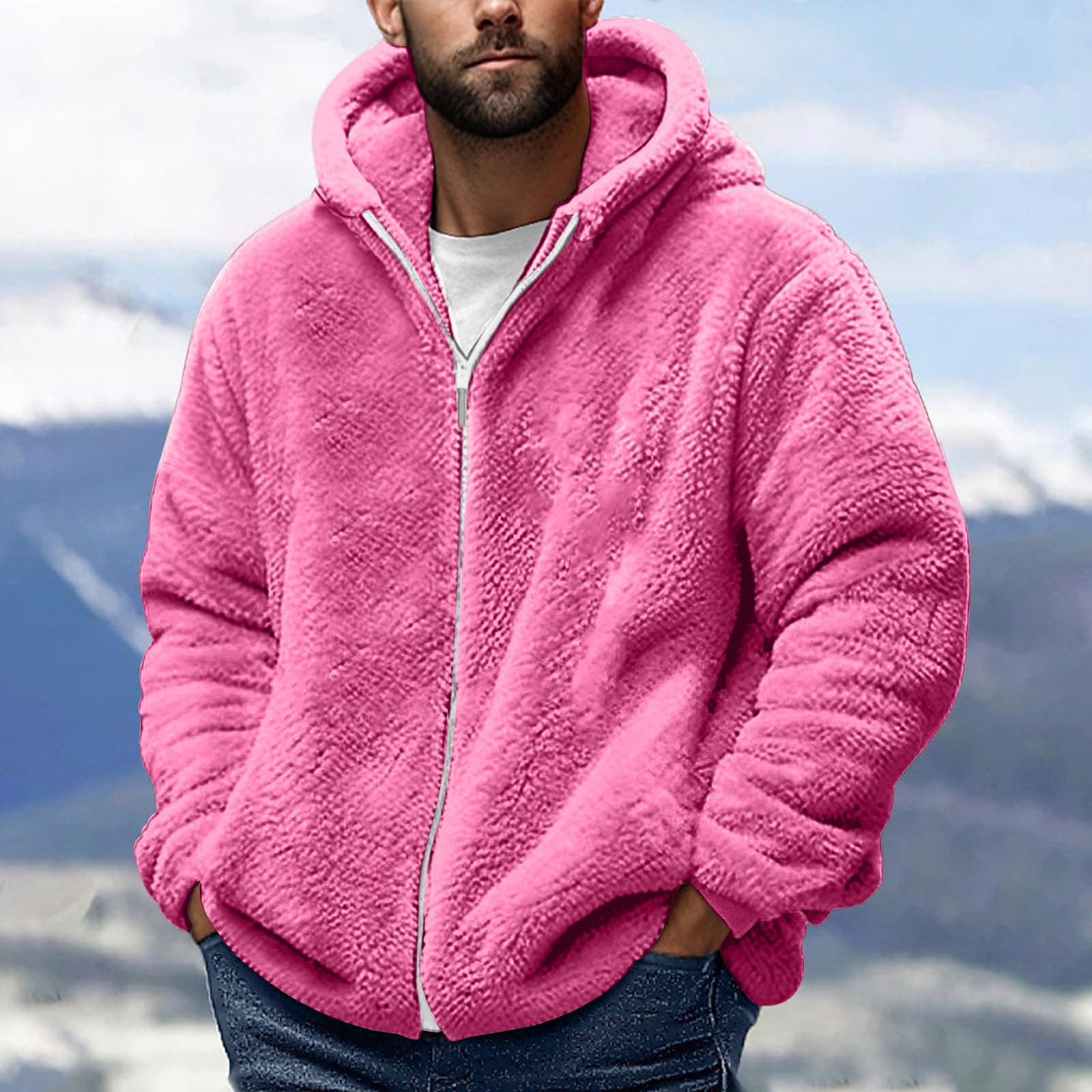 2025 Cross-Border Men's Autumn Double-Sided Fleece Warm Jacket, Loose-Fit Hooded Outerwear