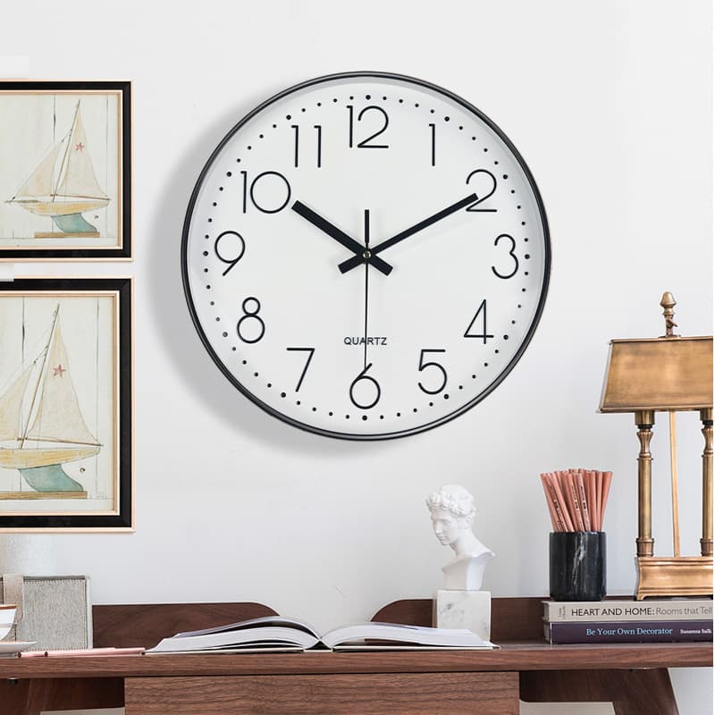 Wall Clock for Classroom/Living Room, Quartz Auto-Time Radio-Controlled No-Drill Modern Design