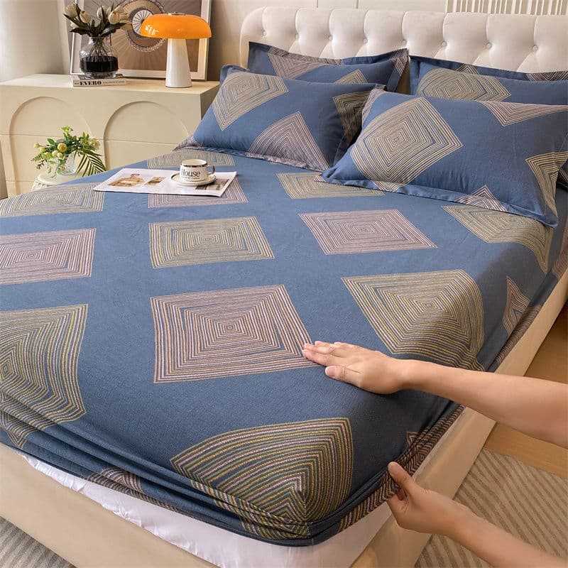 180cm Full Cotton Thick Brushed Fitted Sheet Single Piece Non-Slip Bed Cover 100% Cotton Sheet Set Protective Cover Dust-Proof Full Wrap