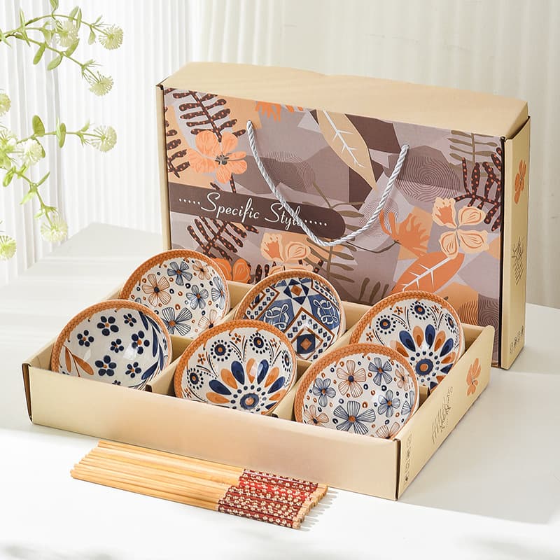 Gift bowl set Japanese tableware and chopsticks ceramic tableware bowl gift box opening small gift set bowl bowl set