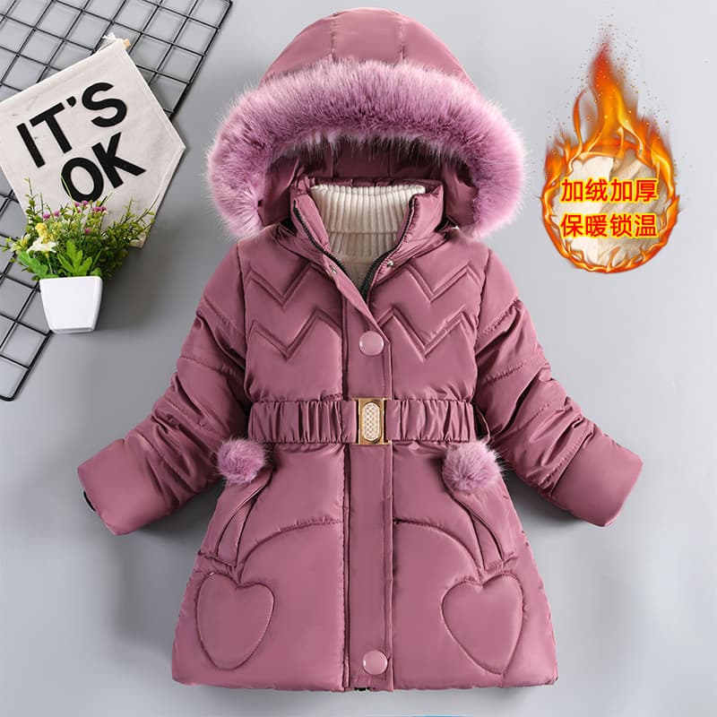 Girls Cotton Padded Jacket Mid-Length Thickened Winter Coat Fashionable Downy Style for Young Kids Warm Cozy Child Clothing
