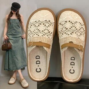 Linen Half Slippers for Women, Summer Wear, Versatile Breathable Sandals, 2026 New One-Step Clog Shoes for Women