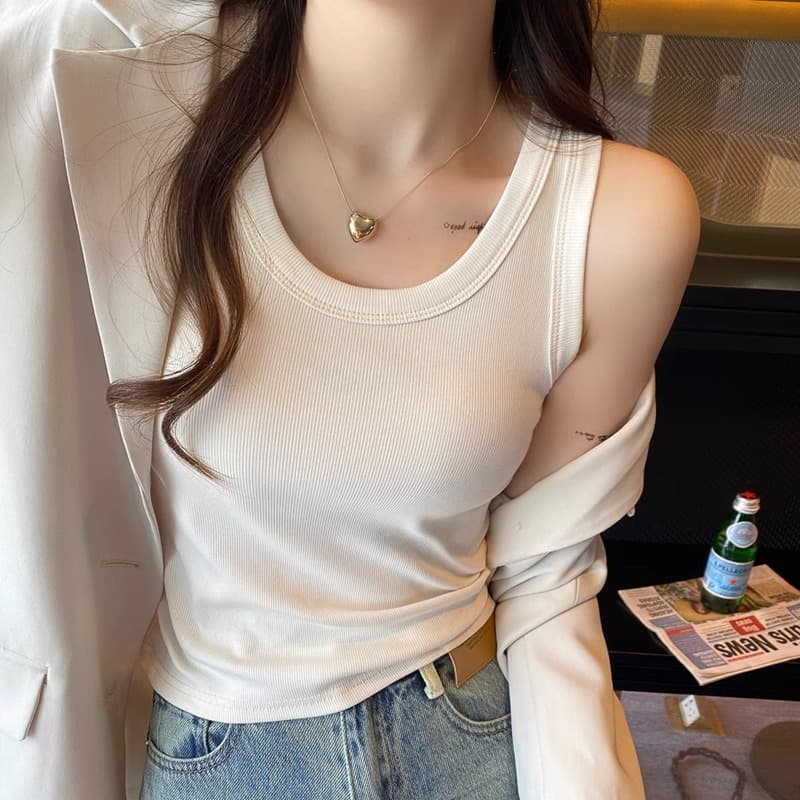 Pure cotton bottoming camisole women's 2026 new style with breast pads black inner cover breast top white outer wear summer