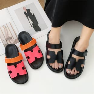 Women's Slippers Indoor Outdoor Wear 2025 Summer New Korean Style H-Strap Velcro Flat Sandals Slippers Wholesale